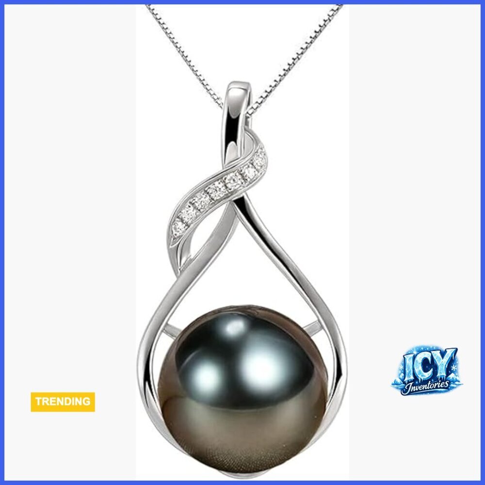 Sterling Silver Gold Plated Tahitian Black Pearl Pendant Necklace